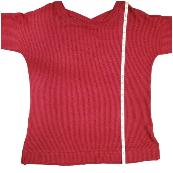 1 STATE Womens Waffle Knit Top Crisscross Back Detail Long Sleeve Size Medium - Picture 6 of 9
